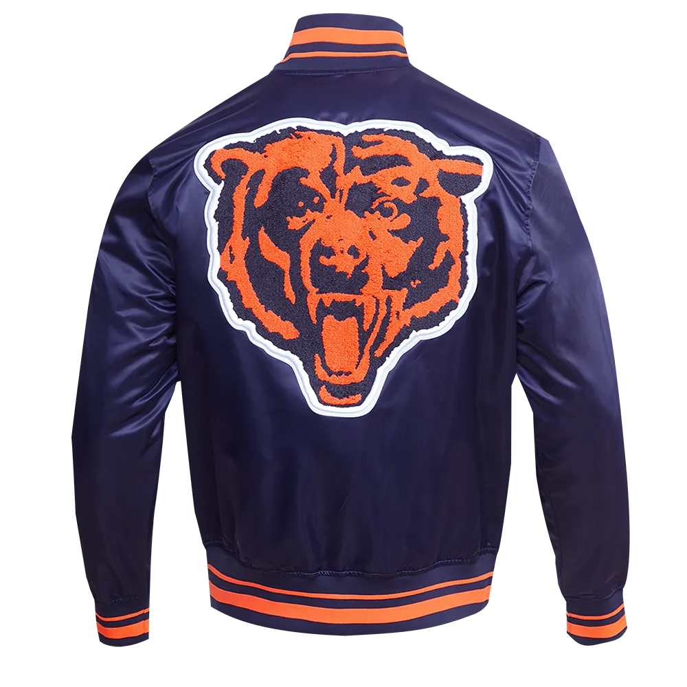 NFL CHICAGO BEARS RETRO CLASSIC MEN'S RIB SATIN JACKET (MIDNIGHT NAVY/ORANGE/MIDNIGHT NAVY)