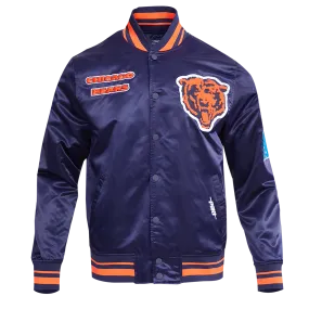 NFL CHICAGO BEARS RETRO CLASSIC MEN'S RIB SATIN JACKET (MIDNIGHT NAVY/ORANGE/MIDNIGHT NAVY)