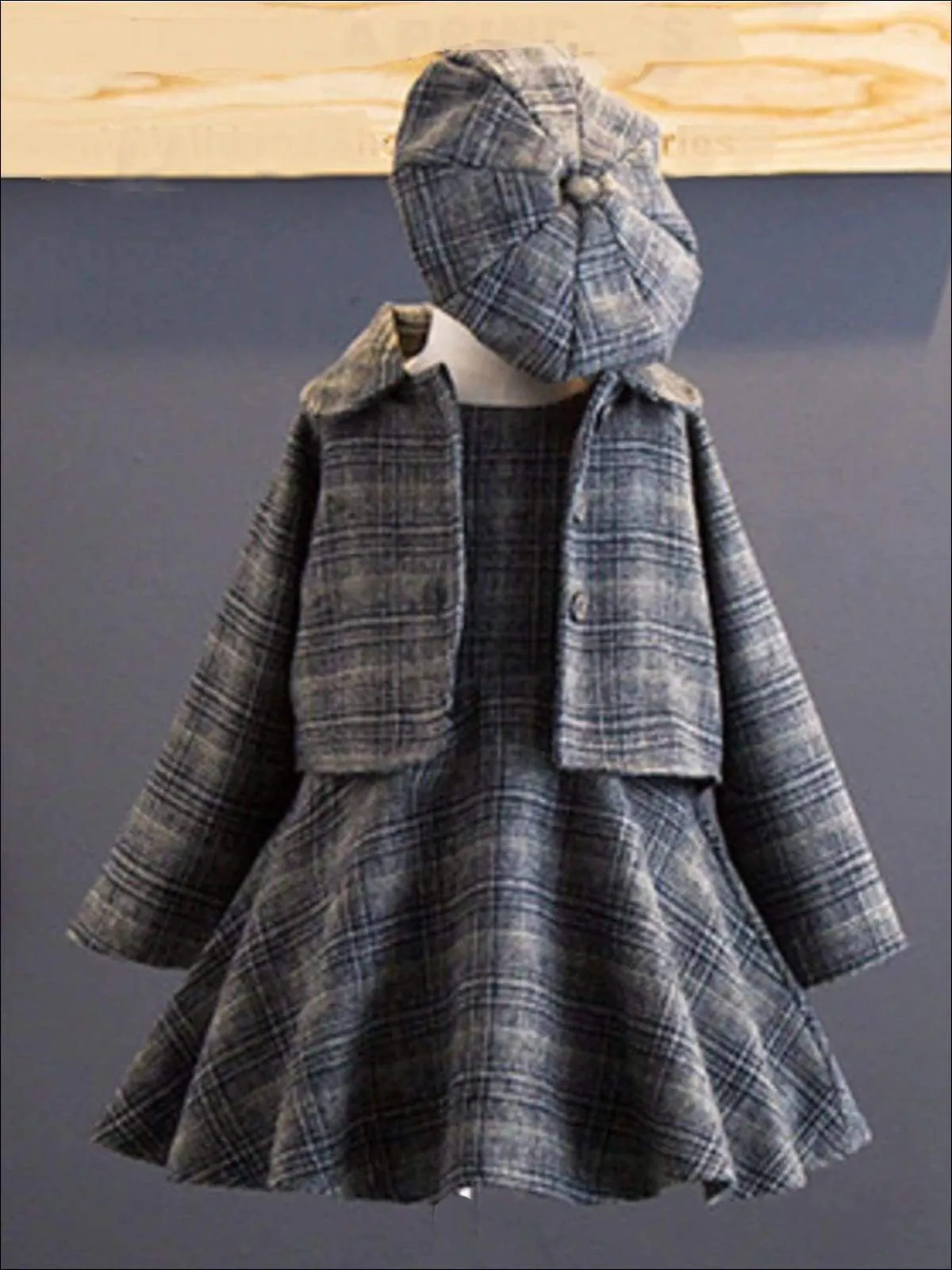 Off To School Plaid A-Line Dress, Blazer And Beret Set