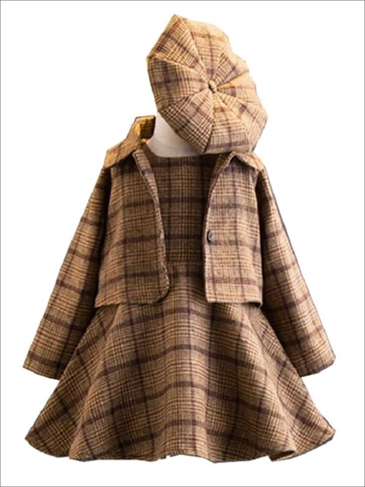 Off To School Plaid A-Line Dress, Blazer And Beret Set