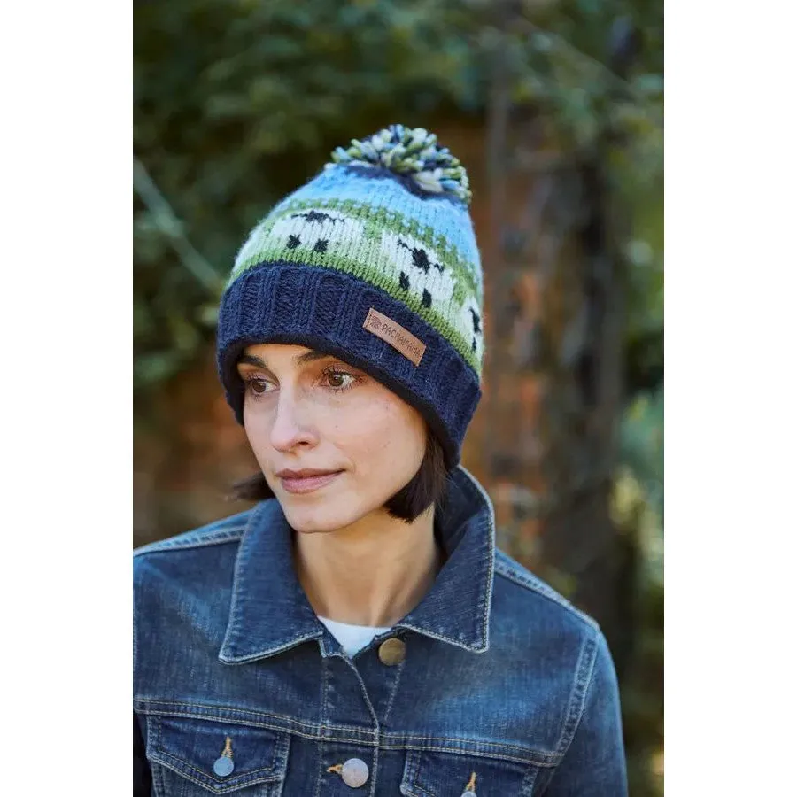 Pachamama Flock of Sheep Roll Back Bobble Beanie