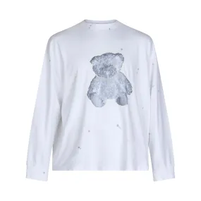 Pearl Necklace Teddy Long Sleeve T-Shirt in White