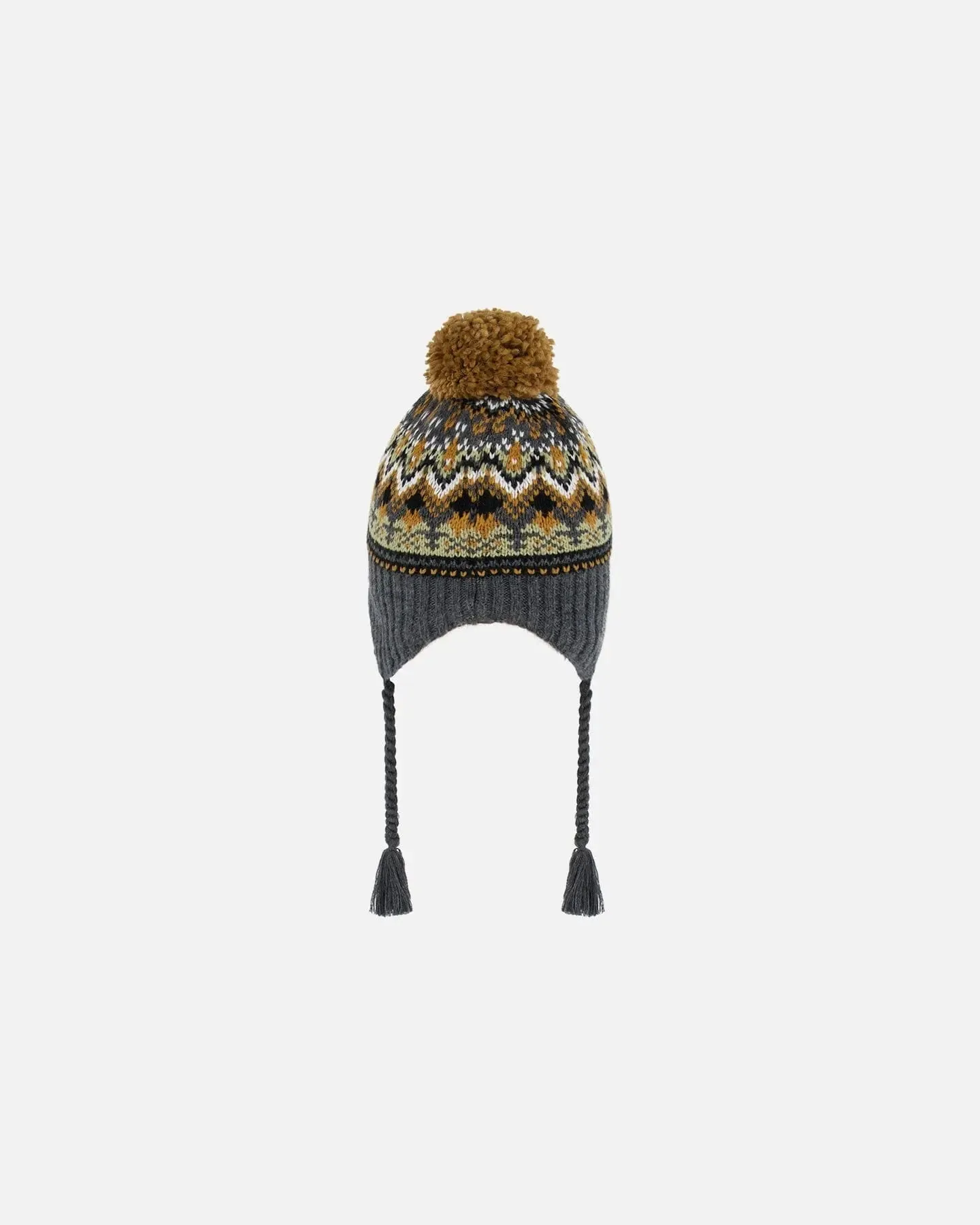 Peruvian Knit Hat Grey And Brown Jacquard