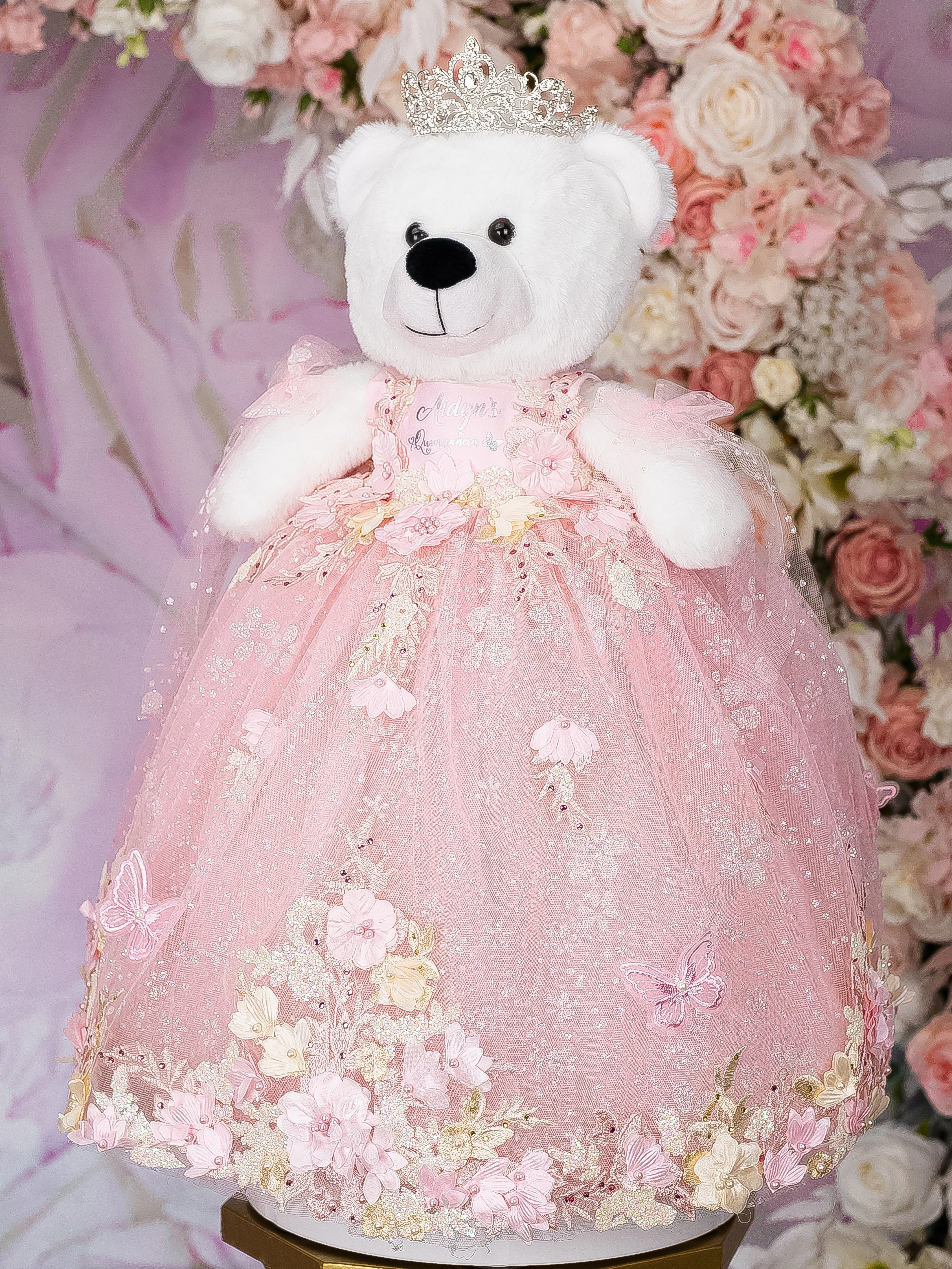 Pink with flowers Teddy Bear for quinceanera