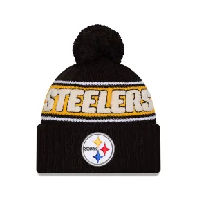 Pittsburgh Steelers NFL New Era Men's Black 2024 Sideline Sport Knit Pom Hat