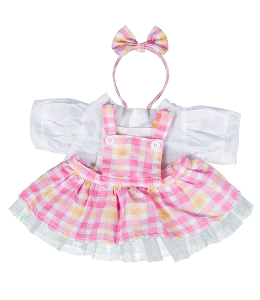 Plaid Pinafore w/Headband Bubblegum Bear Gift Set