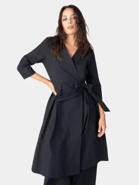 Pleated Midi Cotton Wrap Dress