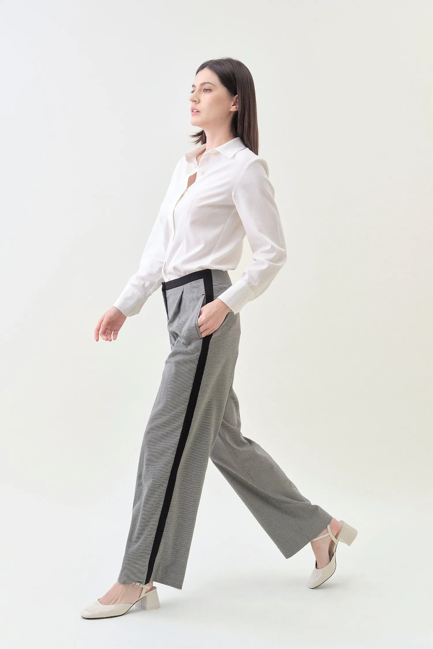 Pleated Wide Pant - Houndstooth