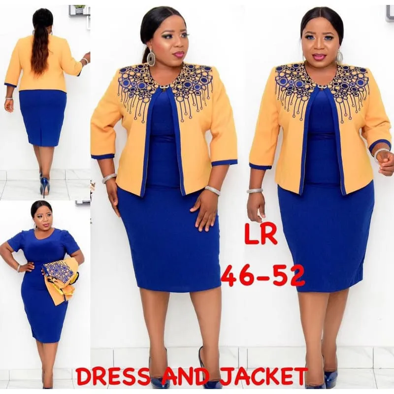 Plus Size Crop Printed Blazer & Short Sleeve Dress Set