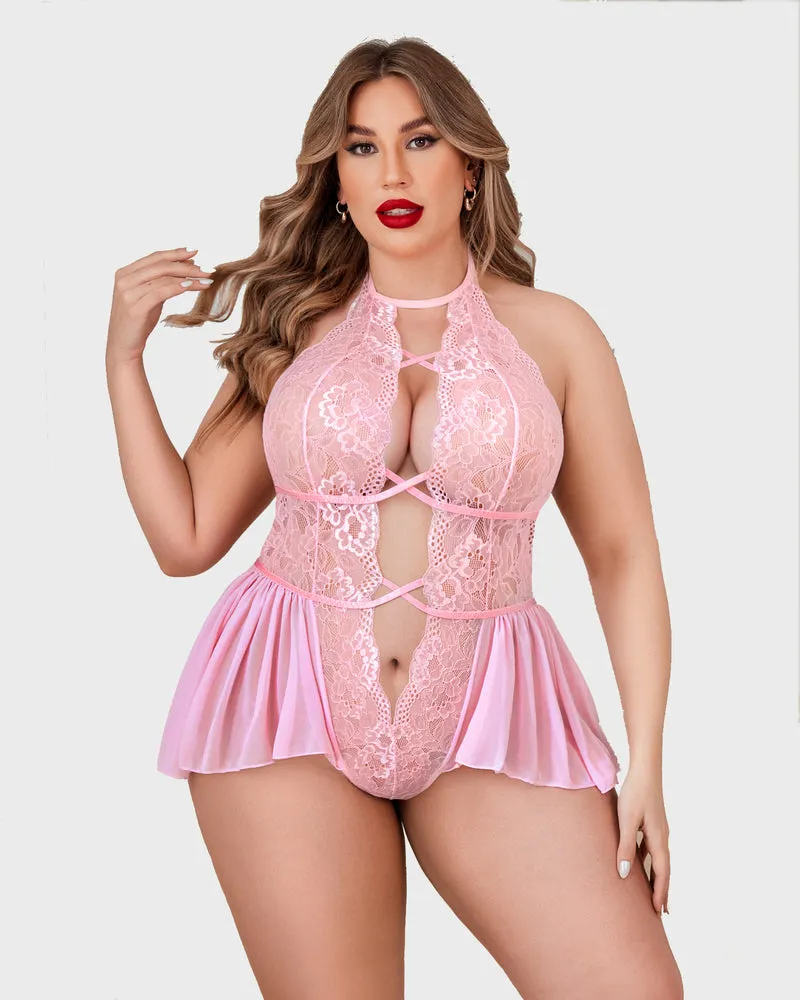 Plus Size Deep V Lace Bodysuit Teddy