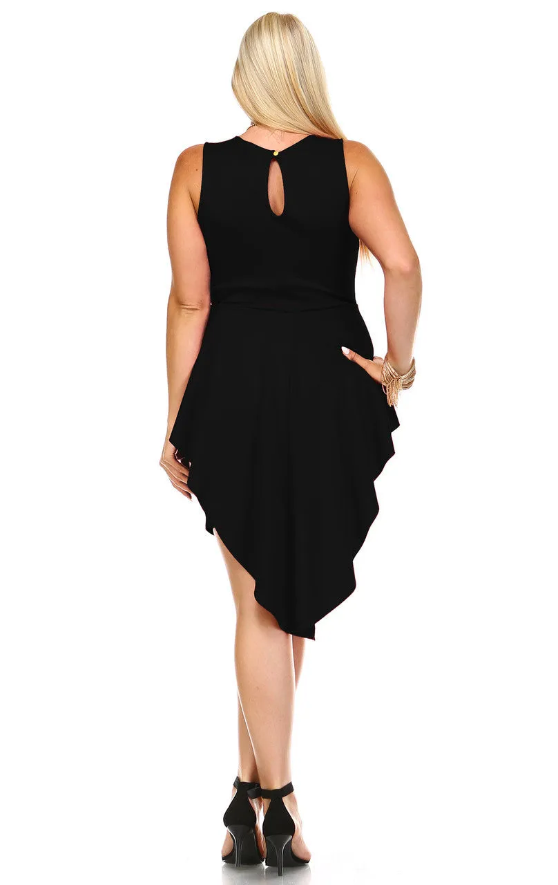 Plus Size Sleeveless Peplum Short Bodycon Dress Black