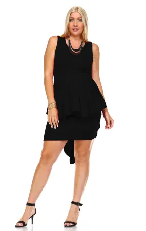 Plus Size Sleeveless Peplum Short Bodycon Dress Black