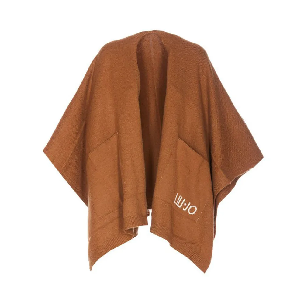 Poncho Donna LIU JO in Maglia color Cammello con Logo