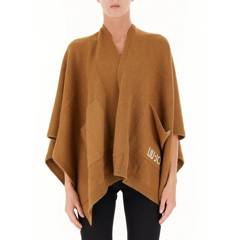 Poncho Donna LIU JO in Maglia color Cammello con Logo