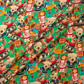 Printed Dolls & Teddy Bears Green Silk