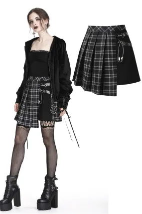 Punk pleated grid irregular hem skirt KW135BK