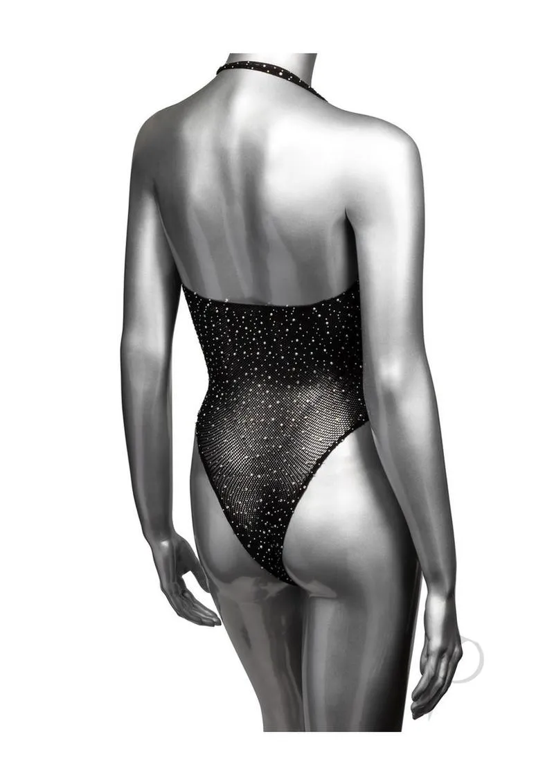 Radiance Deep V Body Suit with Rhinestone Dots Black