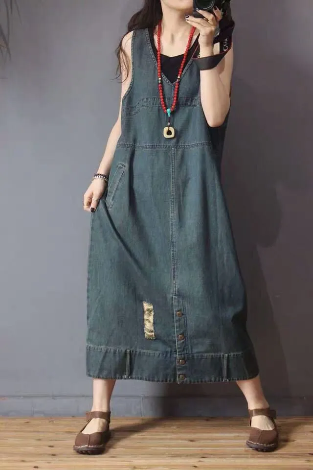 Ready To Go Denim Overall Dress