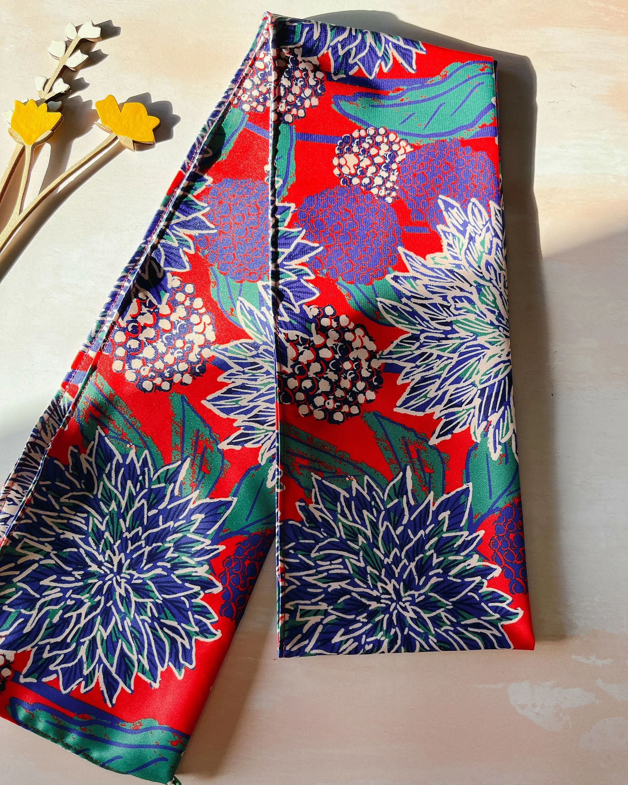 Red Dahlia Garden Satin Scarf