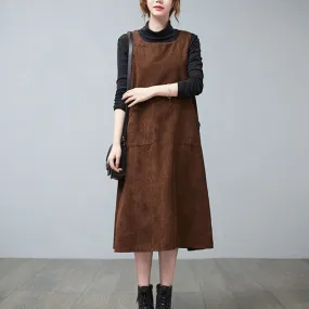 Retro Corduroy Overall Dress