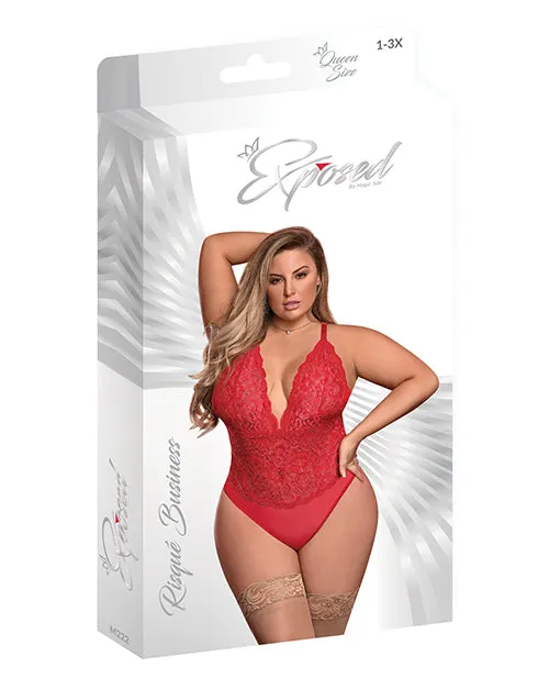 Risqué Business Lace & Mesh Teddy w/Snap Crotch Red QN