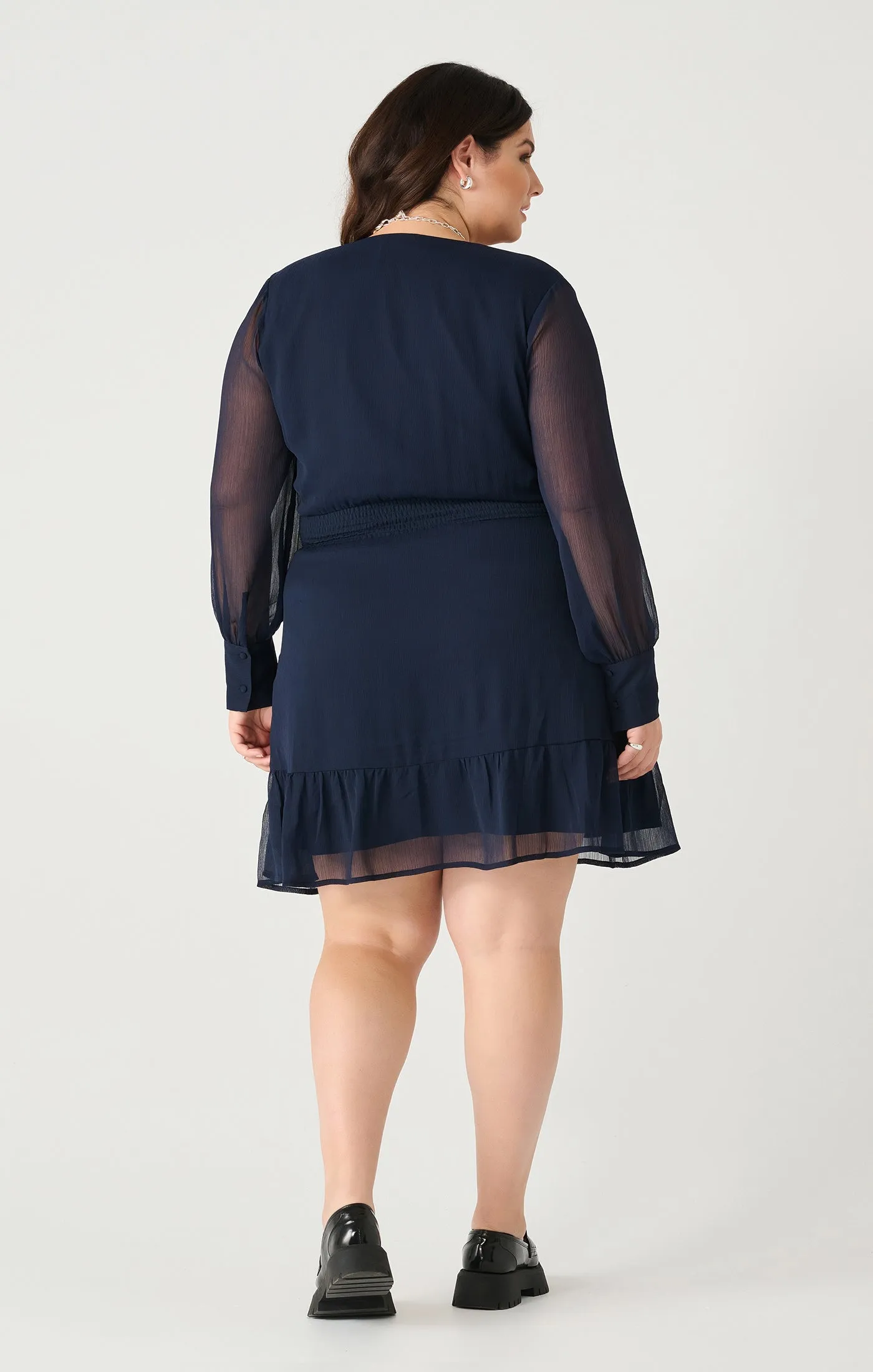 Ruffle Hem Wrap Mini Dress in Navy