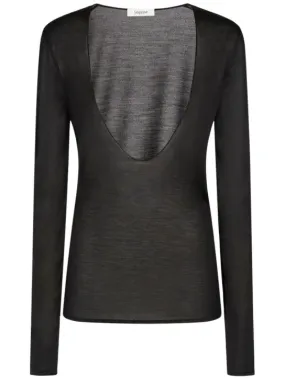 Saint Laurent   Scoop neck silk long-sleeved t-shirt 