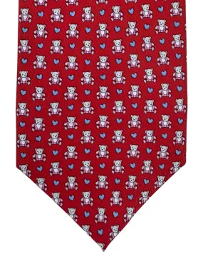 Salvatore Ferragamo Tie Red Teddy Bear Gancini & Hearts