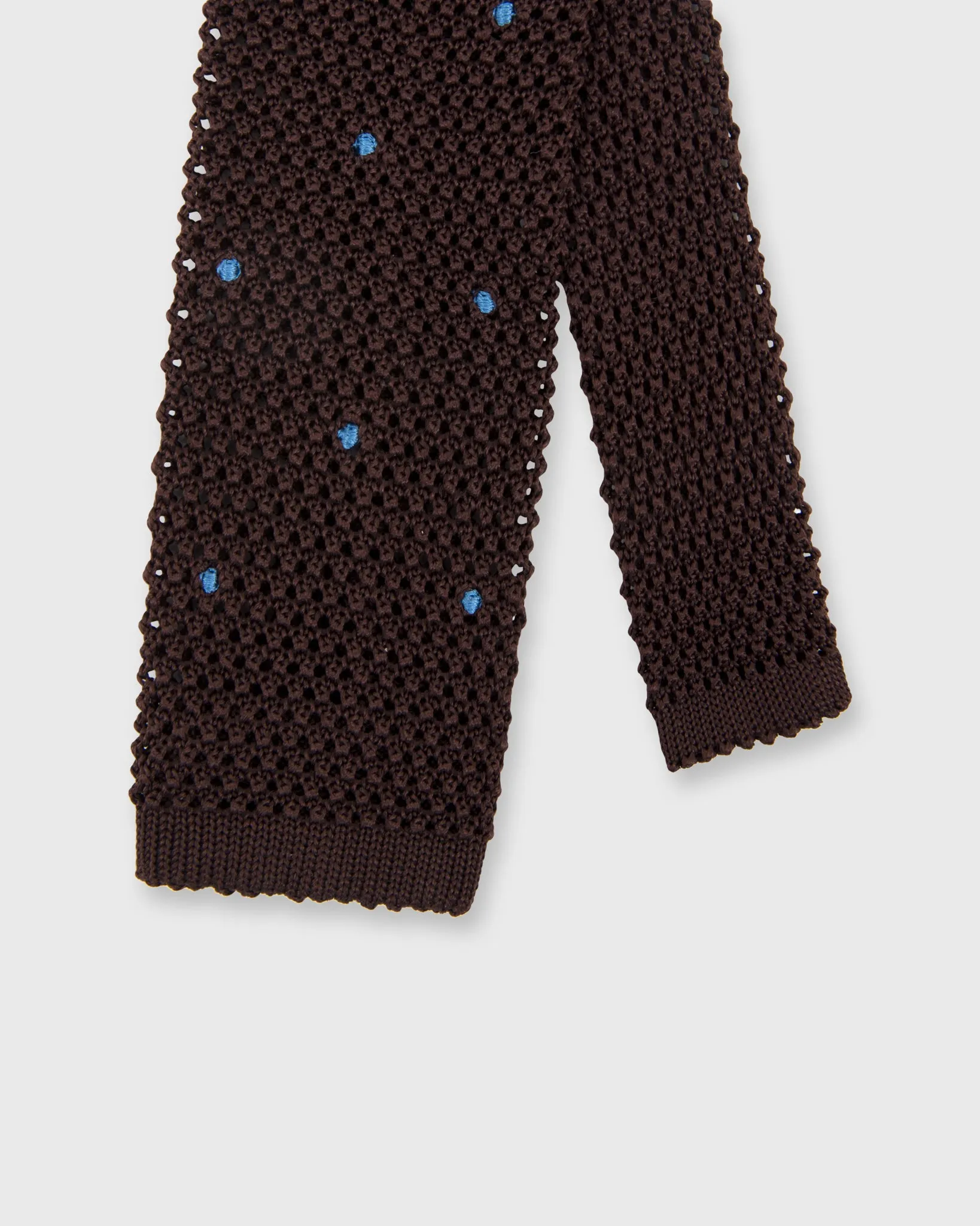 Silk Knit Tie in Chocolate/French Blue Dot