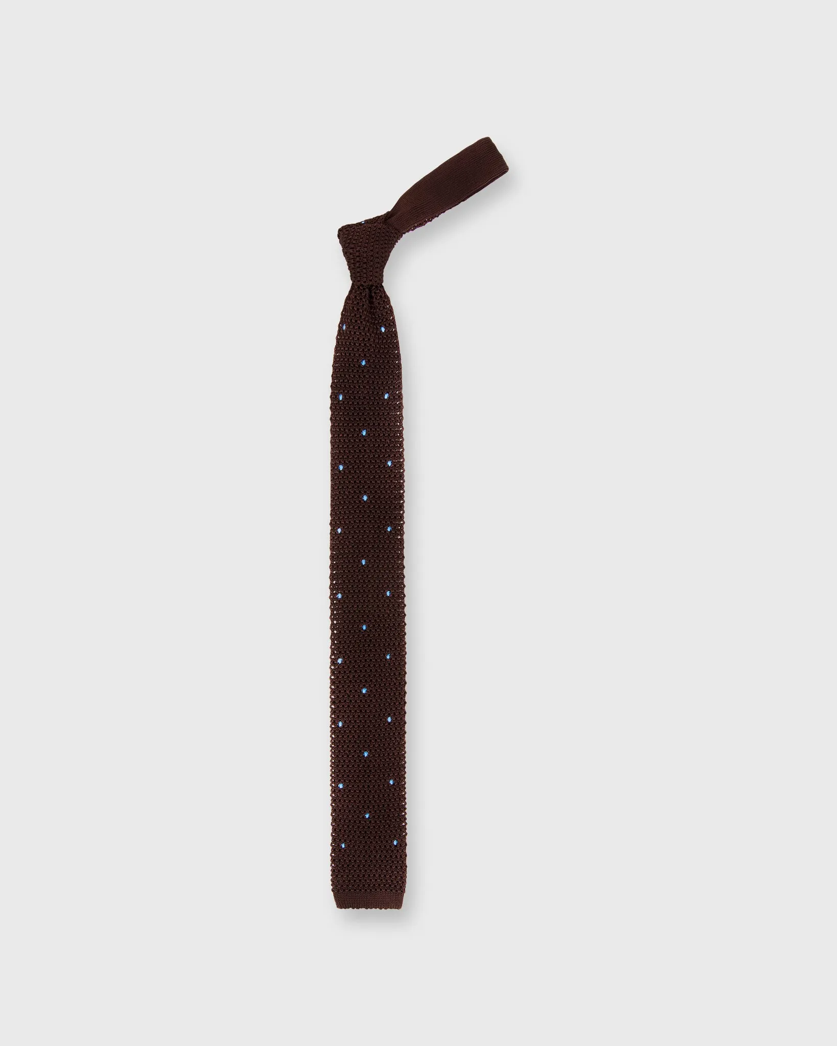 Silk Knit Tie in Chocolate/French Blue Dot