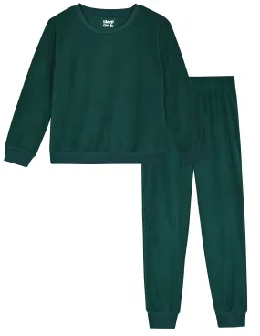 Sleep On It Boys 2-Piece Velour Pajama Sets - Green Texture