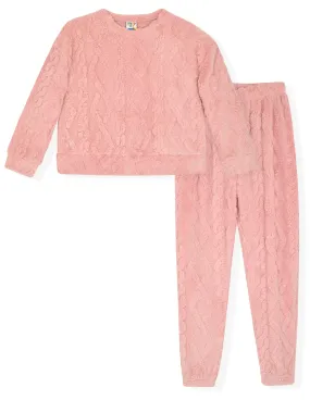 Sleep On It Girls 2-Piece Novelty Furry Fleece Pajama Pant Sleep Set - Cable Knit