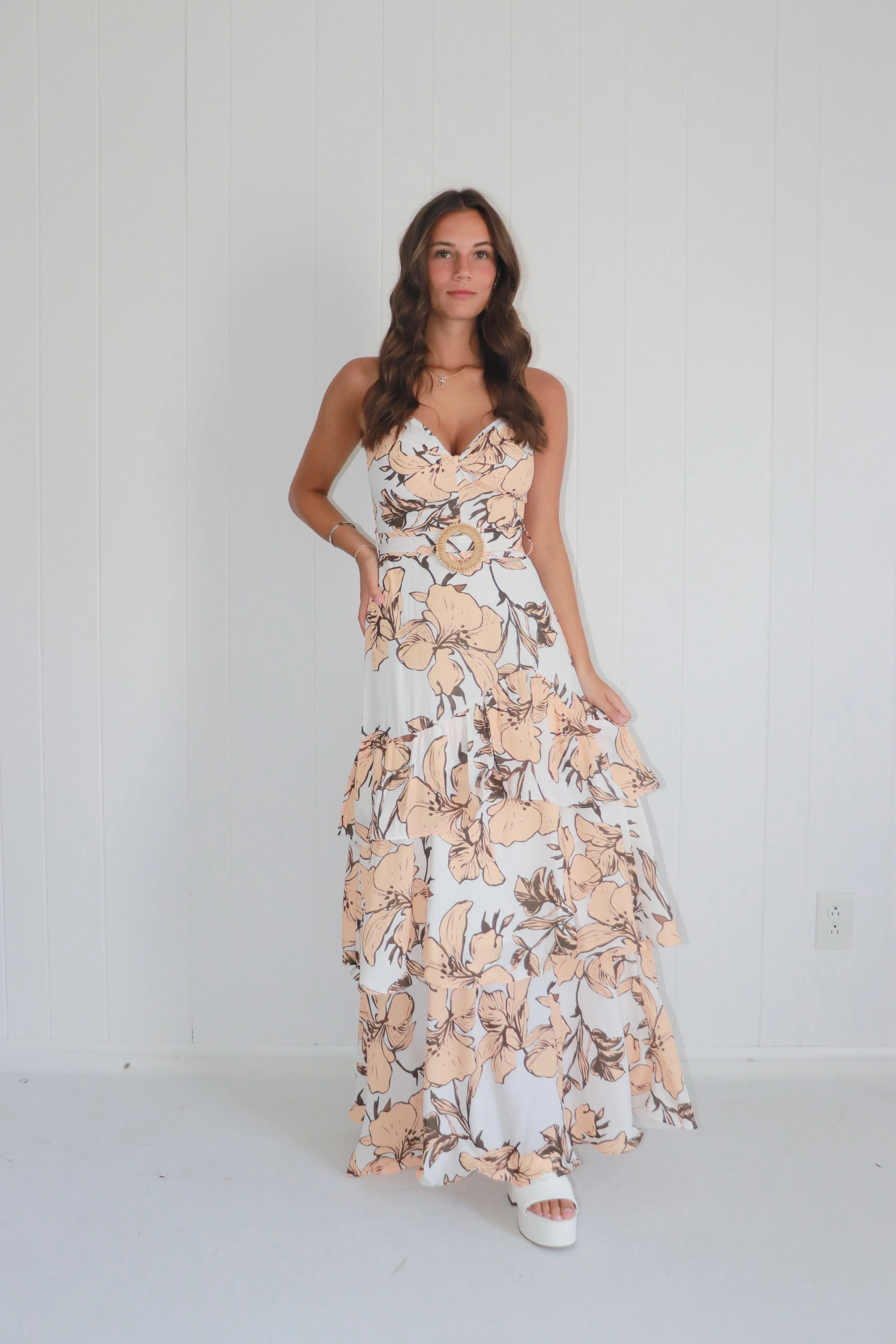 Southern Peach Belted Maxi dress