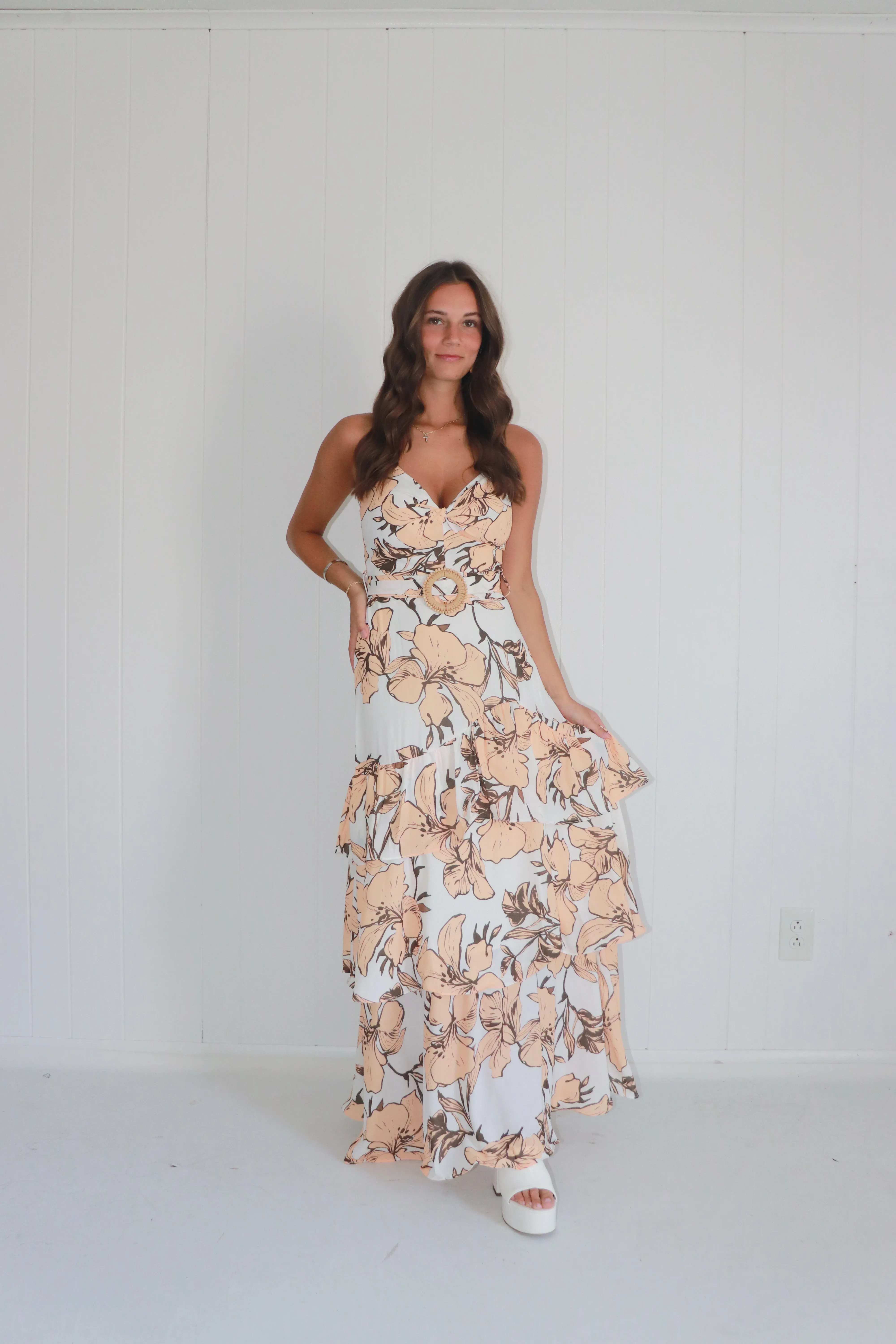 Southern Peach Belted Maxi dress