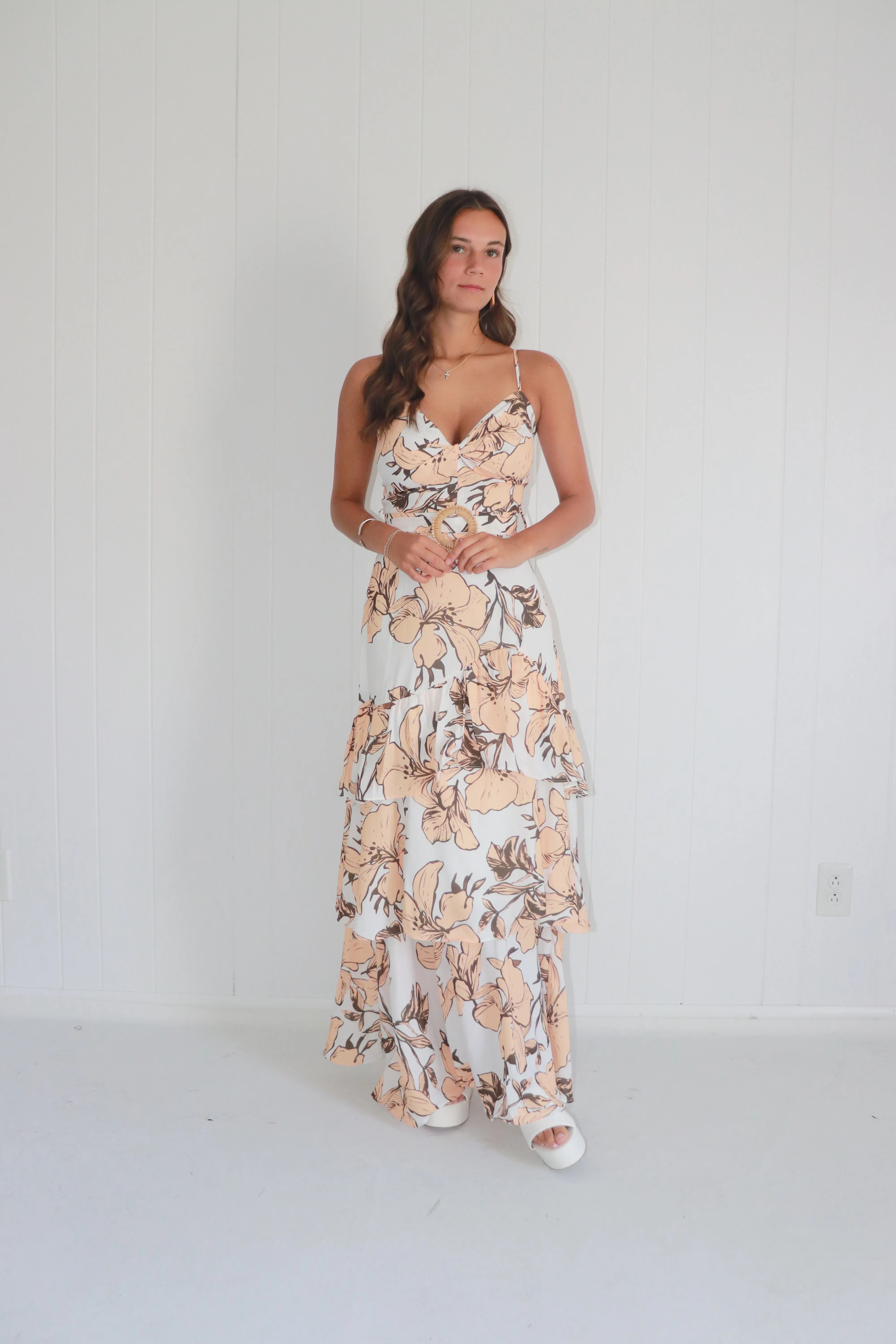 Southern Peach Belted Maxi dress