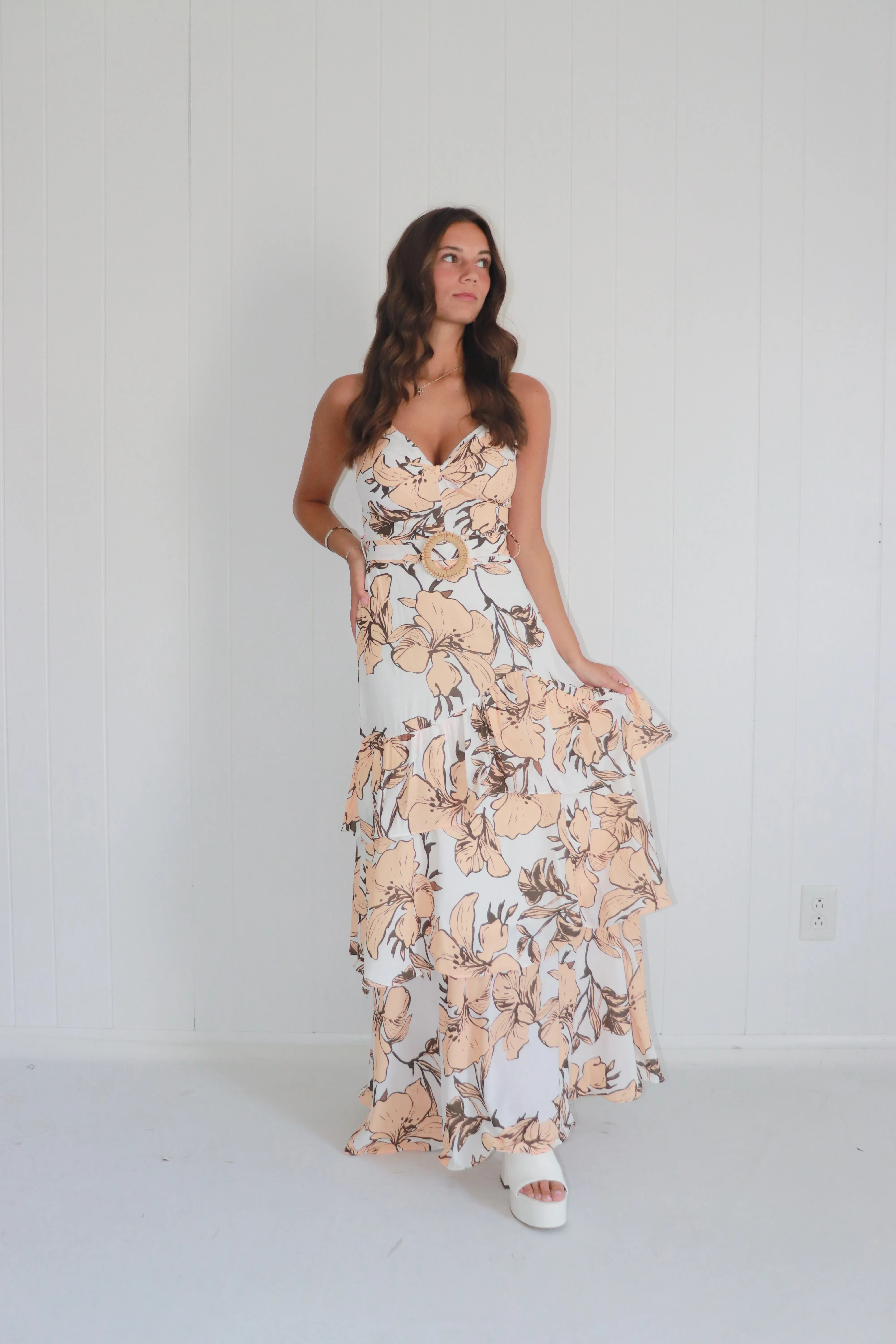 Southern Peach Belted Maxi dress