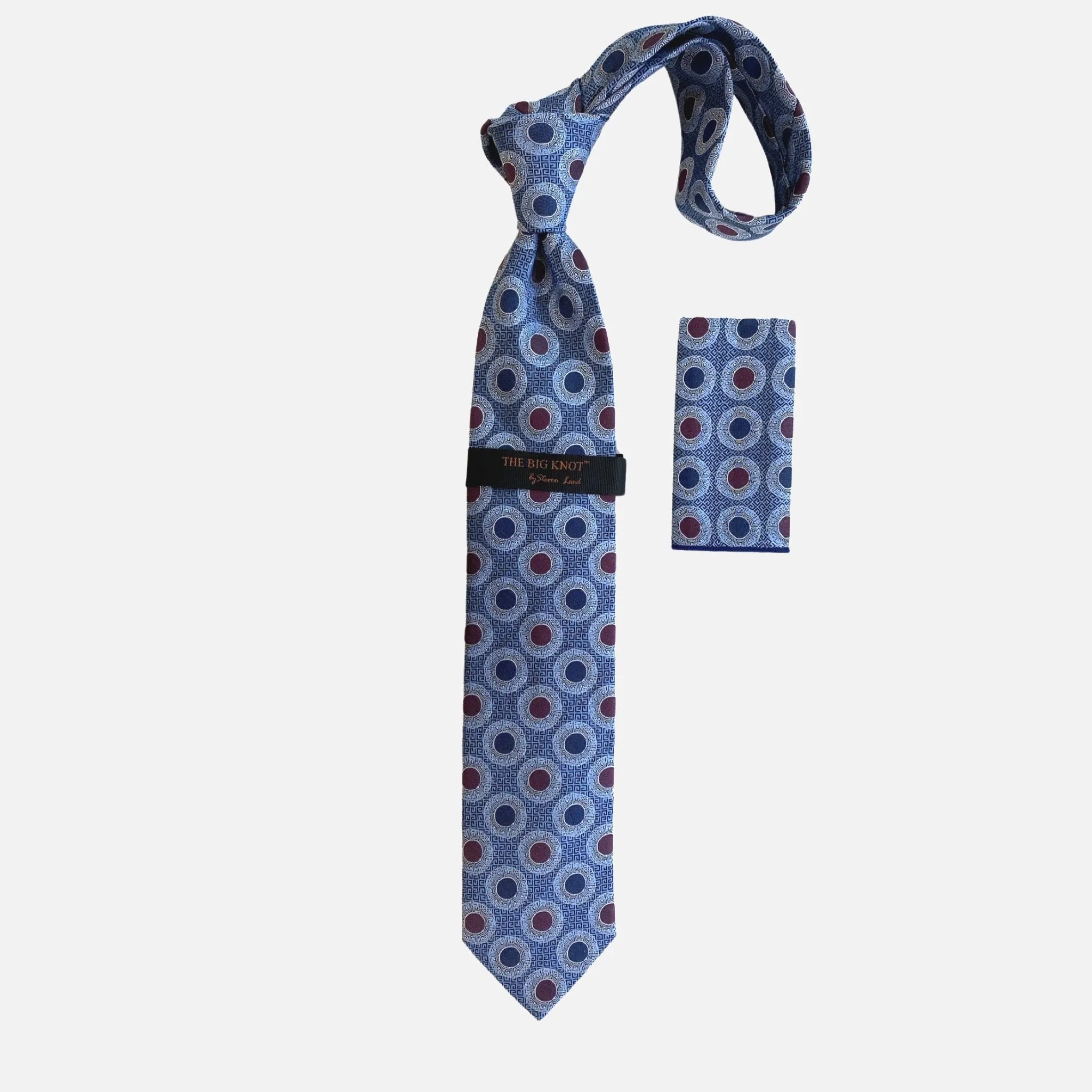 Steven Land “BW2401” Blue Silk Tie and Hanky