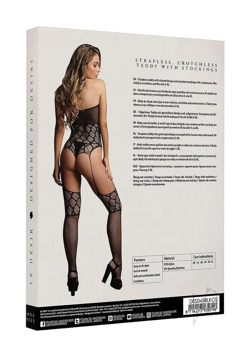 Strapless Crotch Teddy Stocking Os Blk