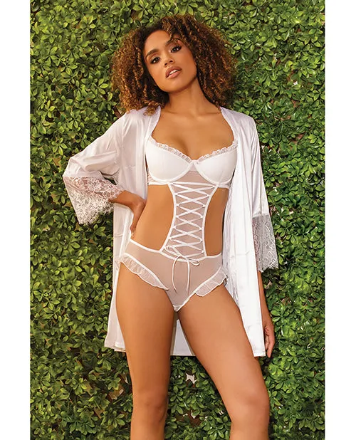 Stretch Mesh Ruffled Crotchless Teddy White SM