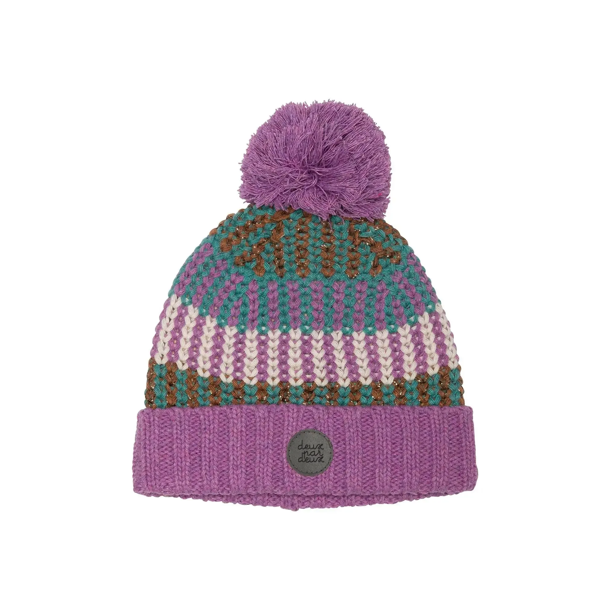 Striped Knit Hat Purple, Green, Brown And White | DEUX PAR DEUX