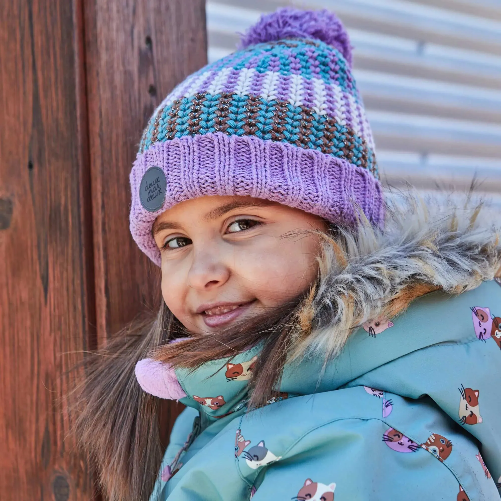 Striped Knit Hat Purple, Green, Brown And White | DEUX PAR DEUX