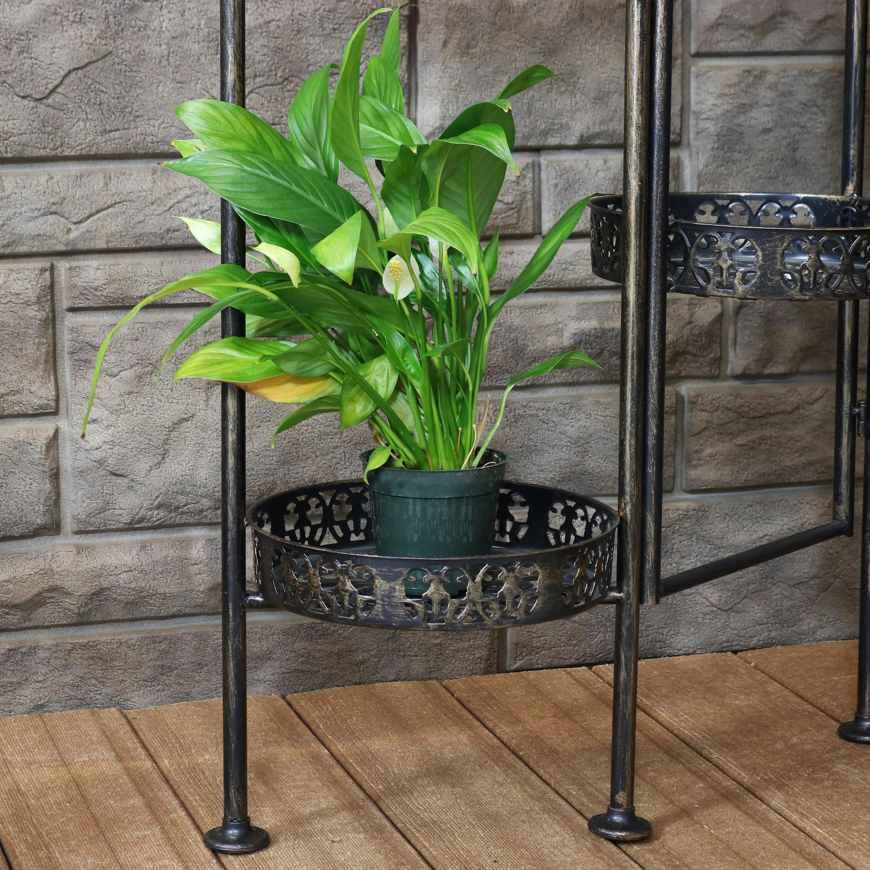 Sunnydaze 10-Tier Bronze Steel Indoor and Outdoor Folding Plant Stand - 46"