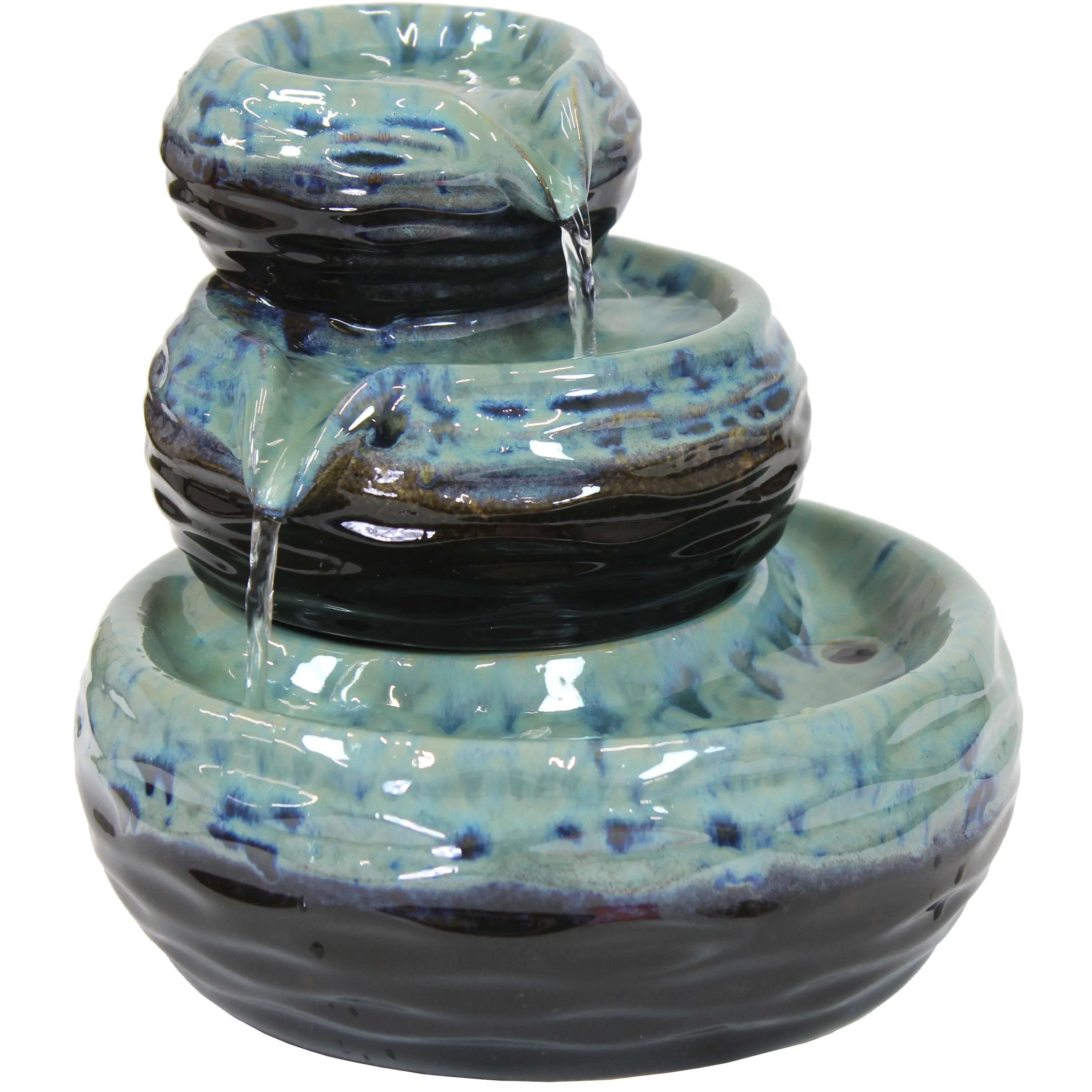 Sunnydaze 3-Tier Modern Textured Bowls Ceramic Indoor Tabletop Fountain - 7"