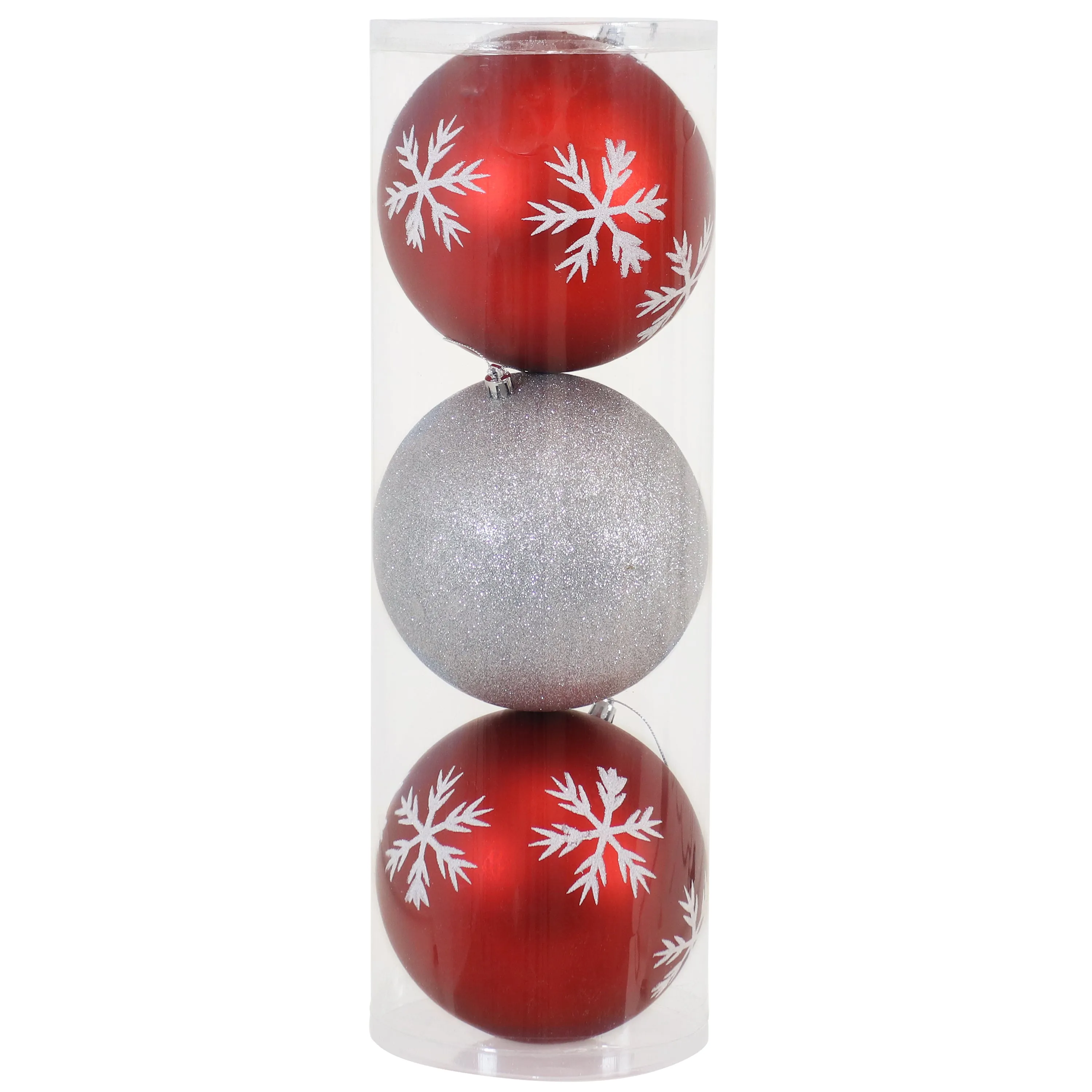 Sunnydaze 3ct 6" Sparkle and Shine Christmas Ball Ornament Set - Red and Silver