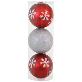 Sunnydaze 3ct 6" Sparkle and Shine Christmas Ball Ornament Set - Red and Silver