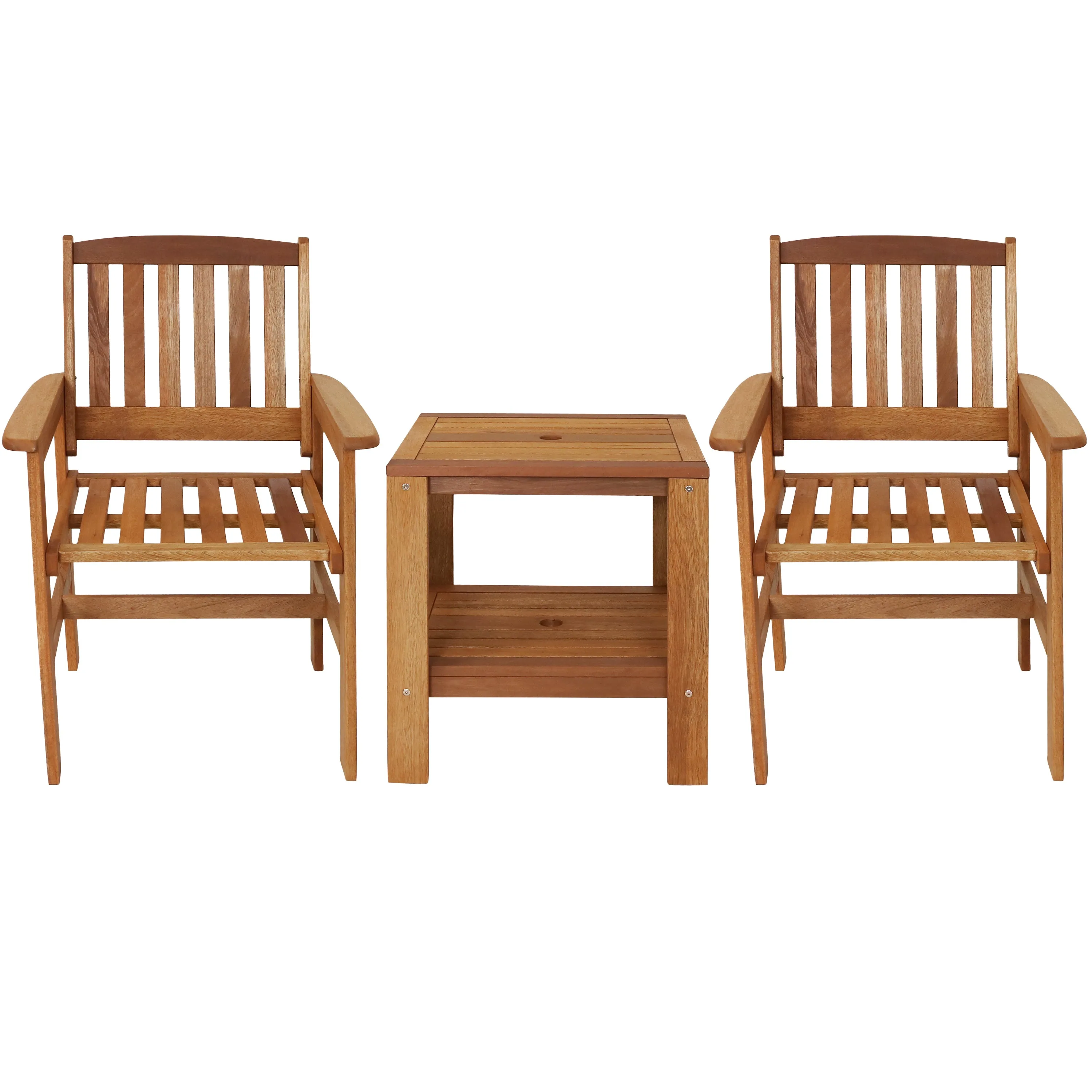 Sunnydaze Meranti Wood 3-Piece Outdoor Patio Conversation Set