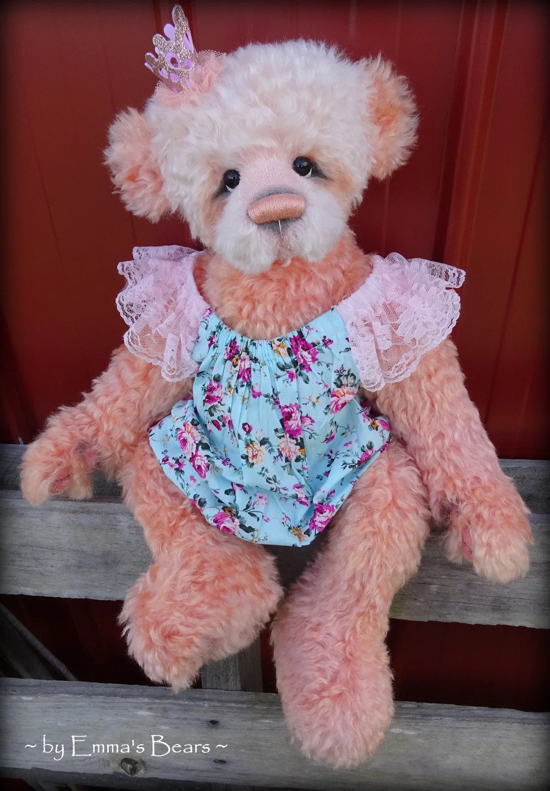 Toddler Lorelei Coral - 21in hand dyed MOHAIR Artist toddler style Panda Bear by Emmas Bears - OOAK