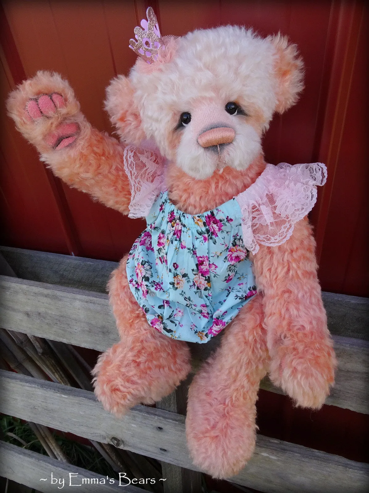 Toddler Lorelei Coral - 21in hand dyed MOHAIR Artist toddler style Panda Bear by Emmas Bears - OOAK