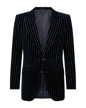 Tom Ford Mens Black Velvet Pin Striped Blazer Jacket