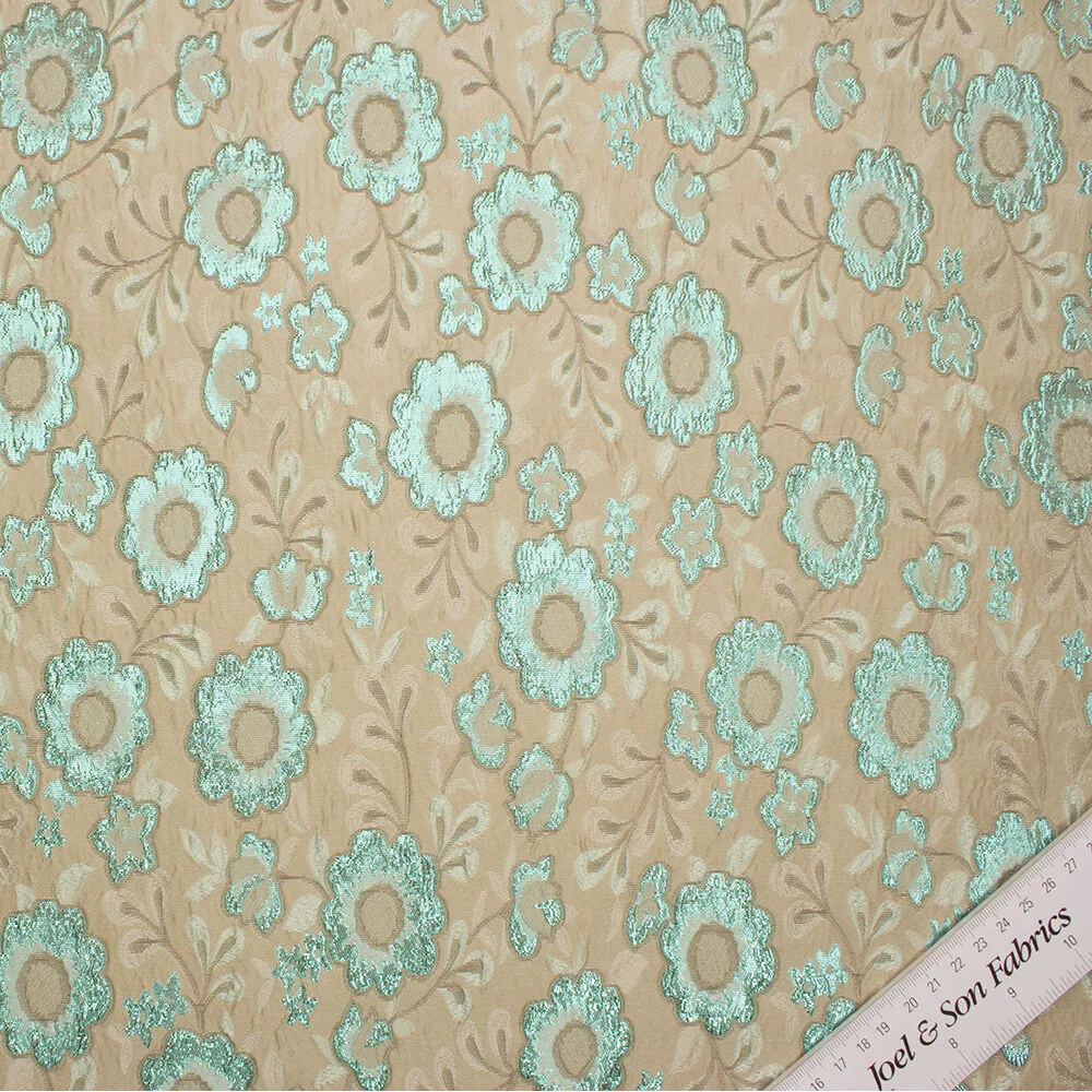 Turquoise Floral Metallic Silk Cloqué